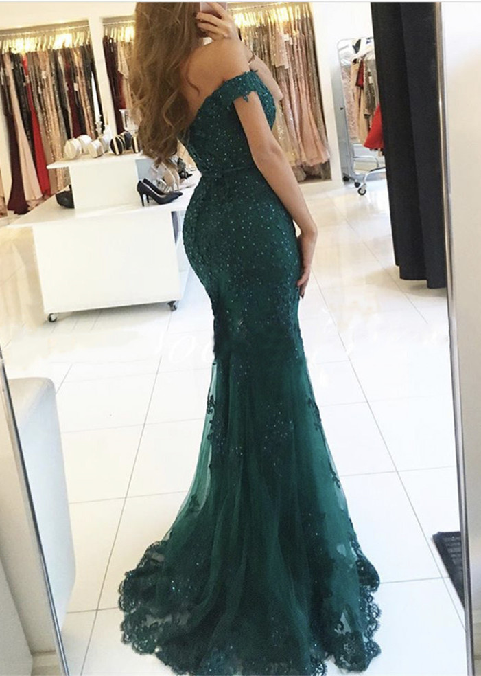 Off-the-Shoulder Prom Dress UK | Lace Appliques Evening Gowns