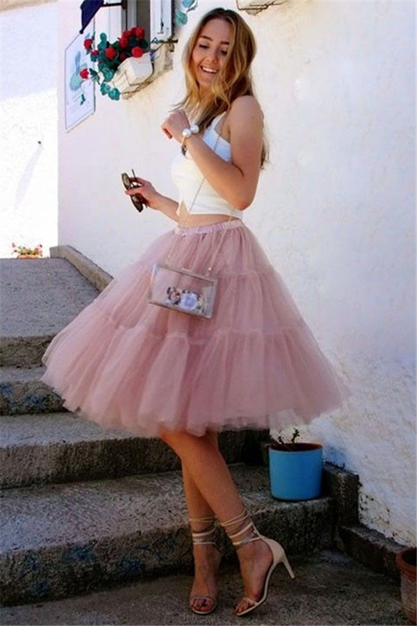 Lovely Two Piece Summer Party Dress | Tulle Sleeveless Short Evening Dress UK-27Dress.co.uk