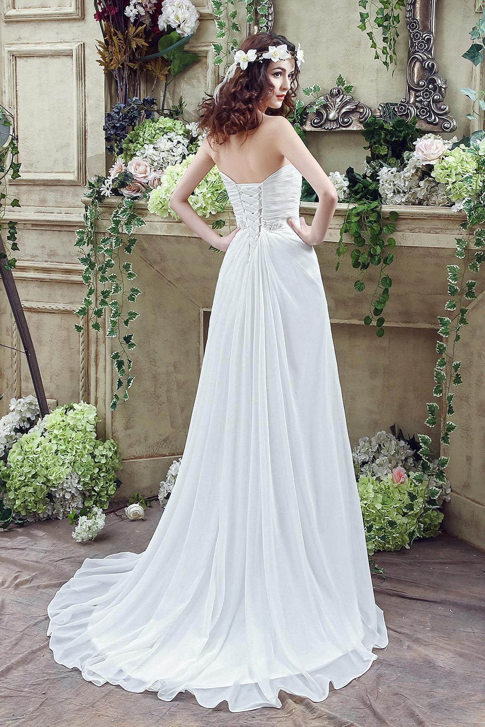 Front Split White Wedding Dress Beadss Sweetheart Sleeveless