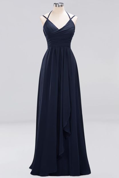 A-line Sleeveless Ruffles Chiffon Floor-Length Bridesmaid Dresses with Straps