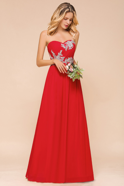 Stylish Sweetheart Red Bridesmaid Dress with Floral Appliques