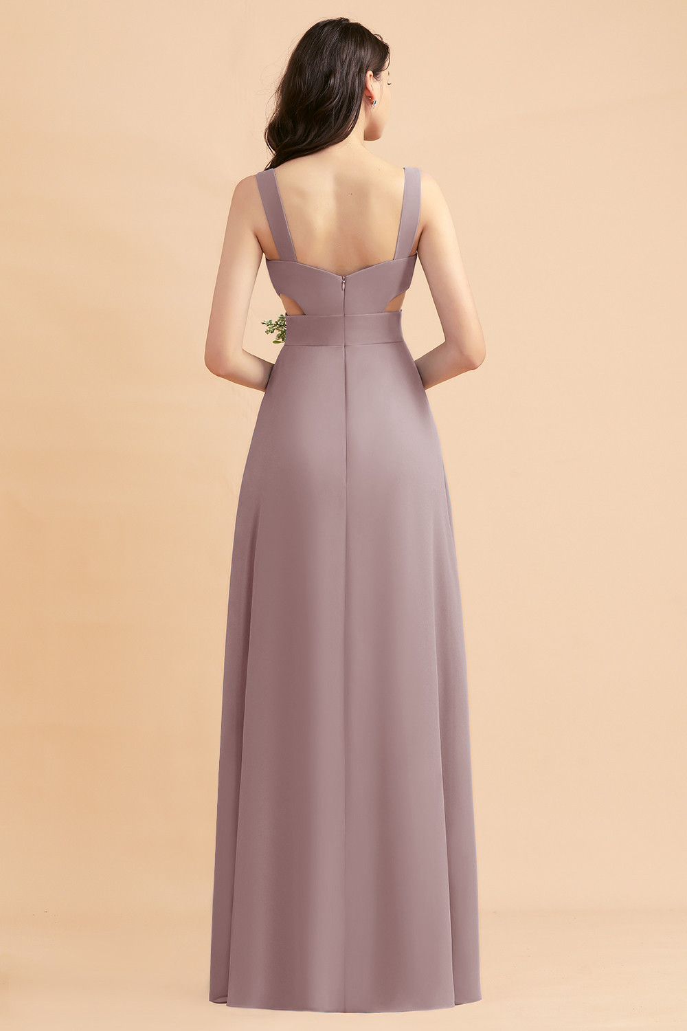 Dusty Blue Chiffon Bridesmaid Dress with Side Slit Long Wedding Guest Dress