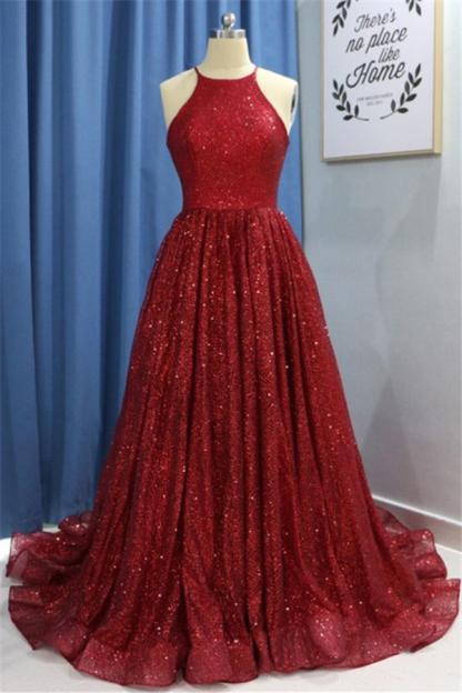 Sexy Sequins Ruffles Halter Prom Dress UKes UK Sleeveless Elegant Evening Dress UKes UK with Beads