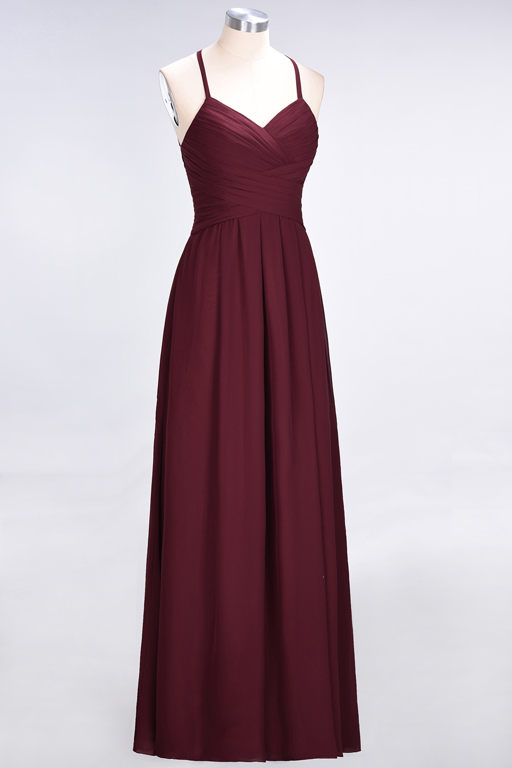 Sexy A-line Flowy Halter Alluring V-neck Sleeveless Floor-Length Bridesmaid Dress UK UK with Ruffles
