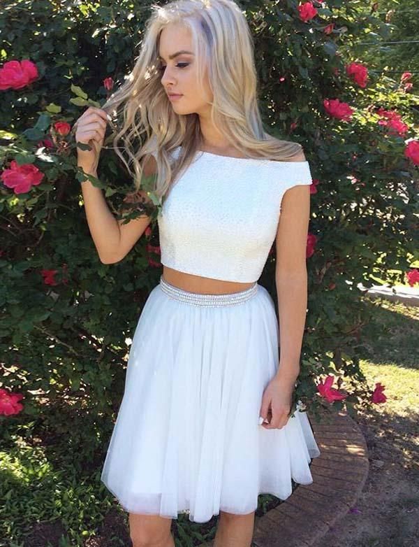 Sexy Off-the-Shoulder Crop top Beads A-Line Mini length Prom Dress UK UK
