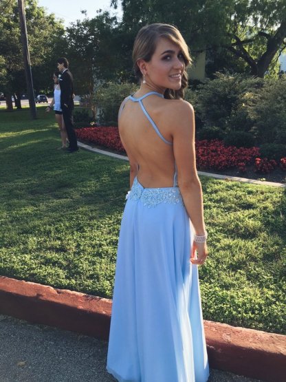 Lace Halter Flower Simple Prom Dresses | A-Line Sleeveless Evening Dresses