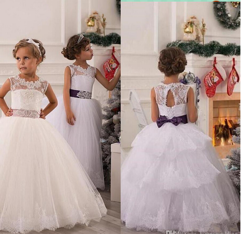 Modern Illusion Sleeveless Tulle Flower Girl Dress With Lace Appliques