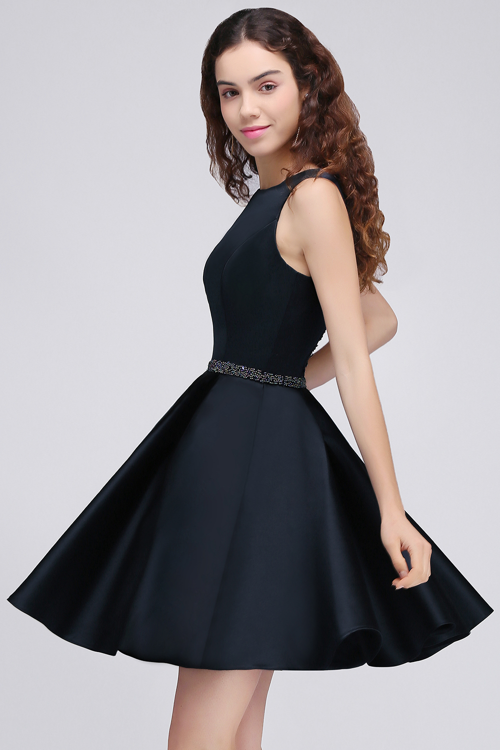 A-Line Beadings Sleeveless Sequare Black Short Homecoming Dress UKes UK-27Dress.co.uk