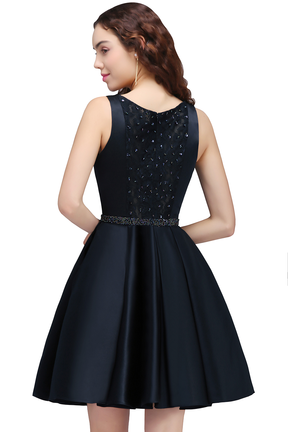 A-Line Beadings Sleeveless Sequare Black Short Homecoming Dress UKes UK-27Dress.co.uk