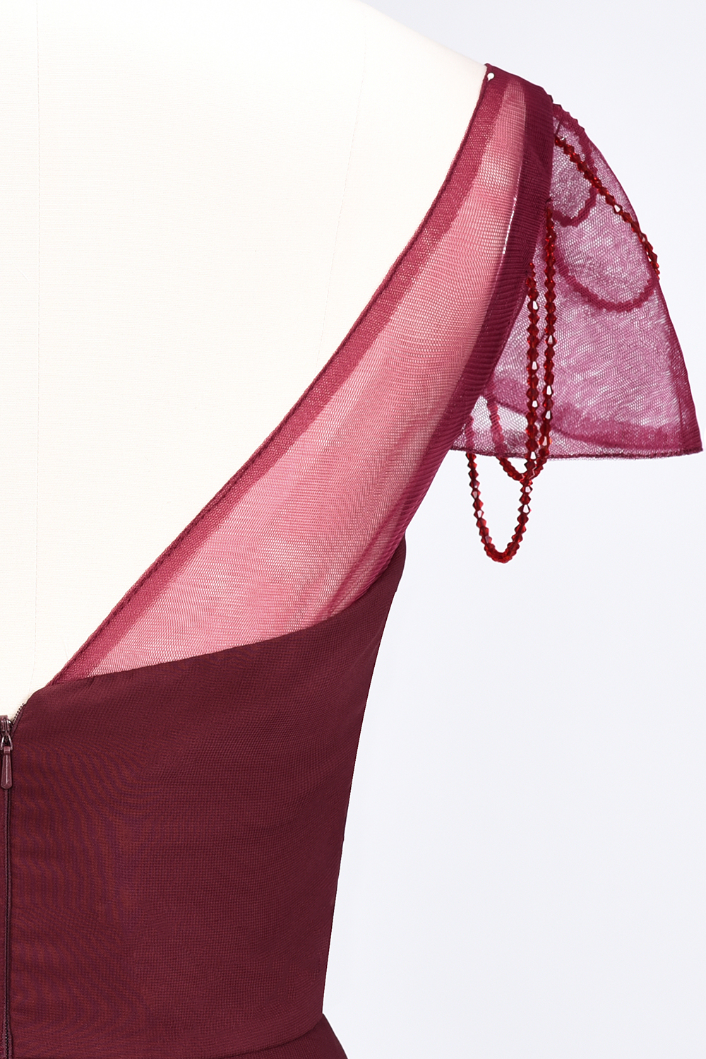 A-Line Chiffon Sweetheart Cap-Sleeves Ruffle Long Bridesmaid Dress UK with Beadings-27Dress.co.uk