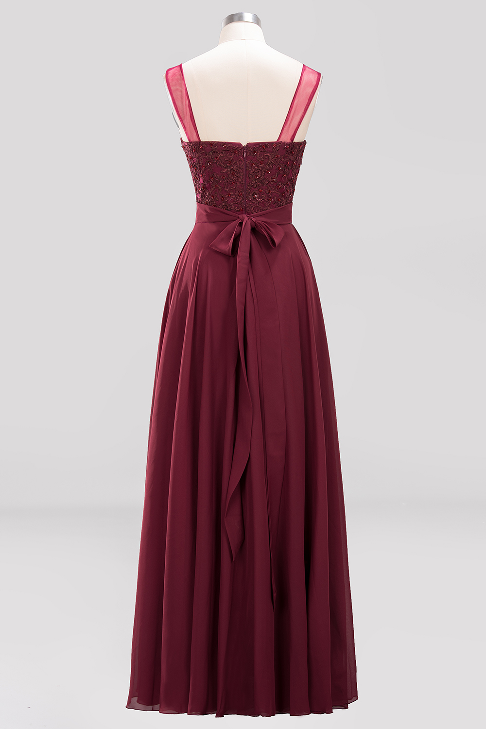 A-Line Light Chiffon Tulle Lace Beadings Jewel Sleeveless Sweep Train Bridesmaid Dress UK with Sash-27Dress.co.uk