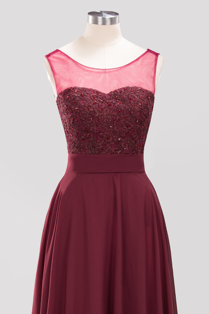 A-Line Light Chiffon Tulle Lace Beadings Jewel Sleeveless Sweep Train Bridesmaid Dress UK with Sash-27Dress.co.uk