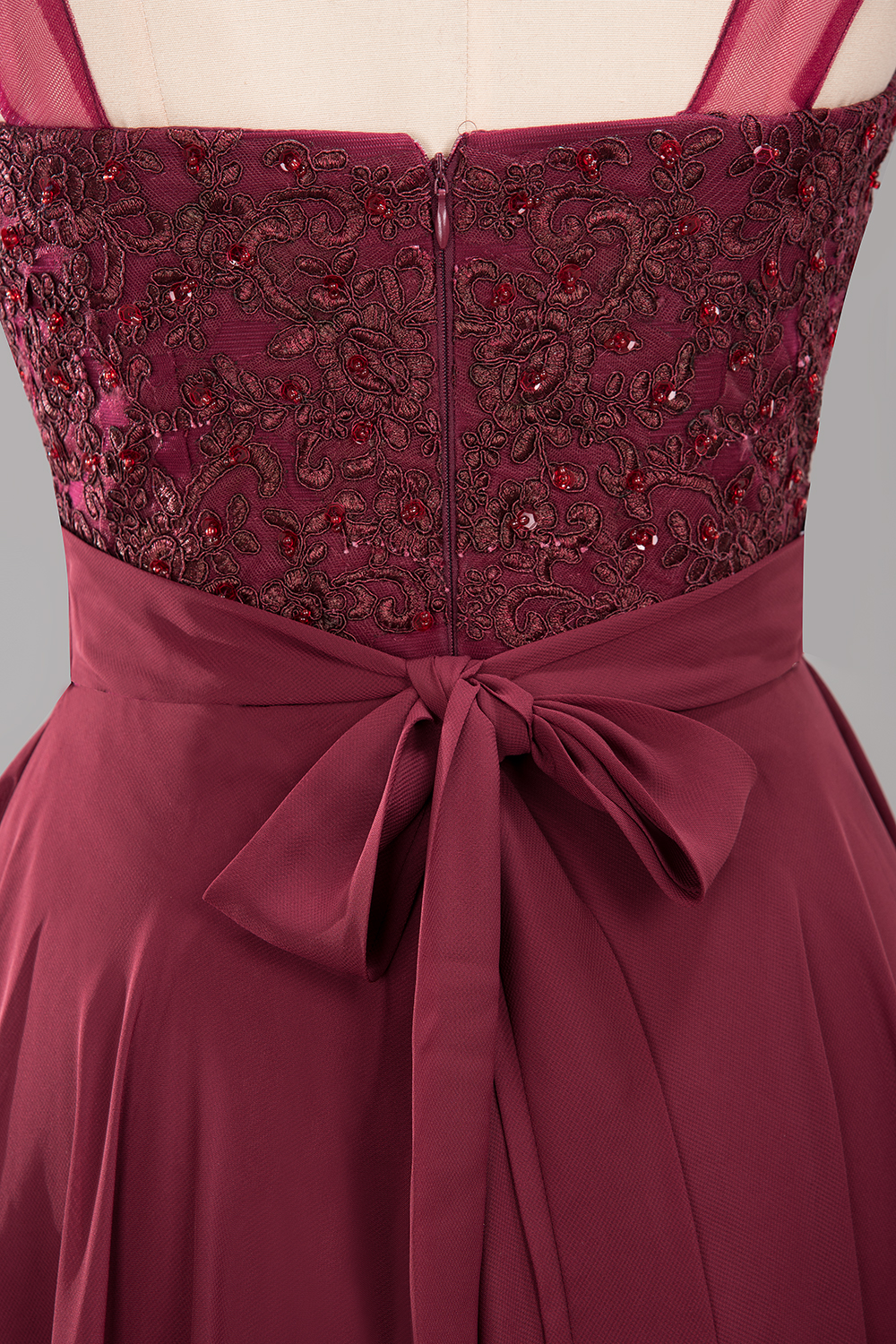 A-Line Light Chiffon Tulle Lace Beadings Jewel Sleeveless Sweep Train Bridesmaid Dress UK with Sash-27Dress.co.uk