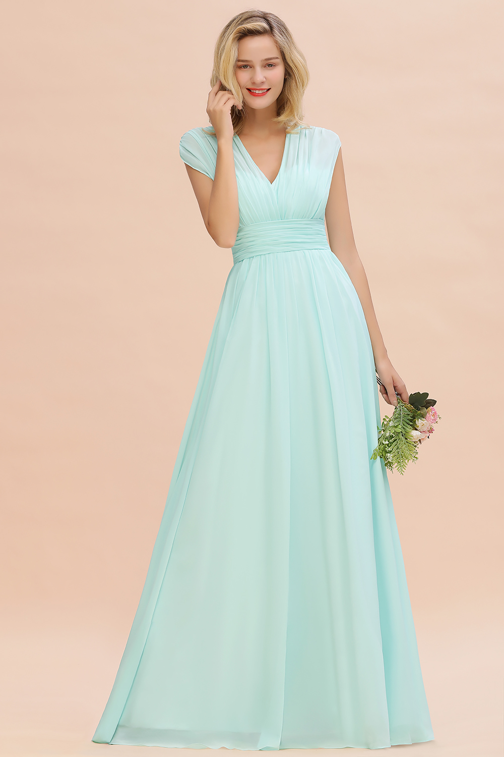 Chic Ruffle Chiffon Long Bridesmaid Dress Sleeveless Wedding Guest Dress-27Dress.co.uk