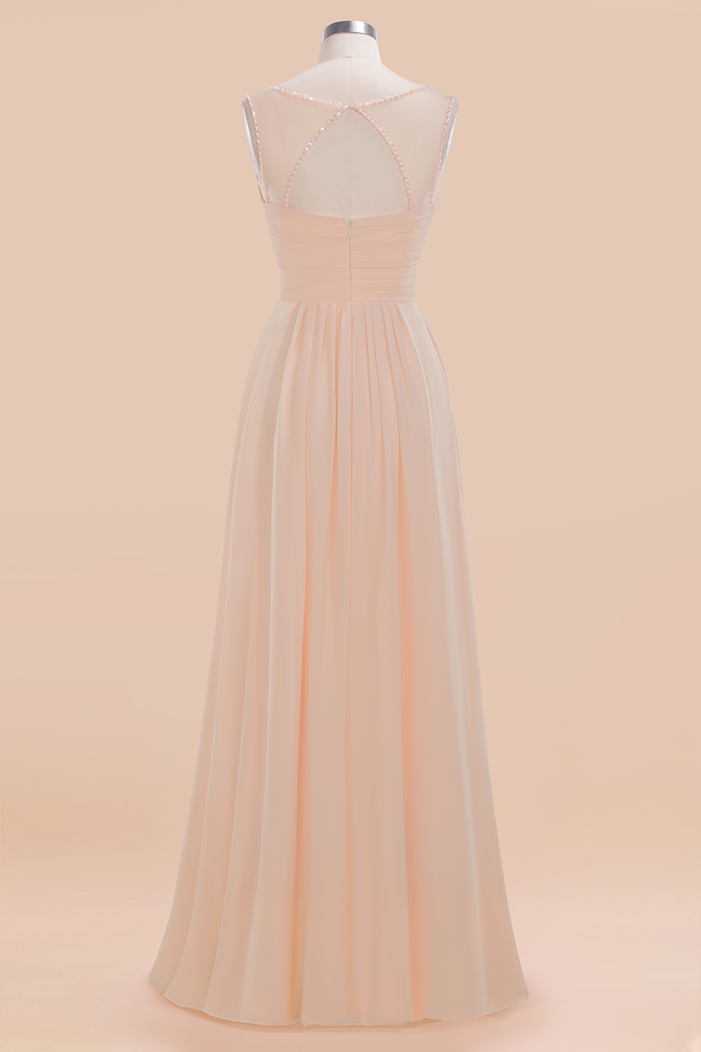 Spaghetti Straps Champagne V-Neck Chiffon Bridesmaid Dress Sleeveless Wedding Guest Dress