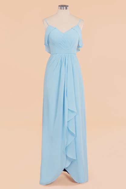 V-Neck A-line Bridesmaid Dress Chiffon Long Wedding Party Dress with Split