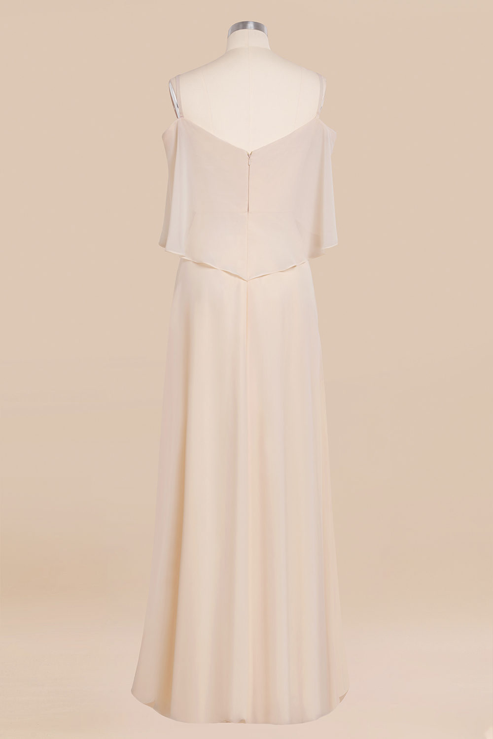 Elegant Champagne Off the Shoulder Chiffon Bridesmaid Dress Side Slit Wedding Guest Dress