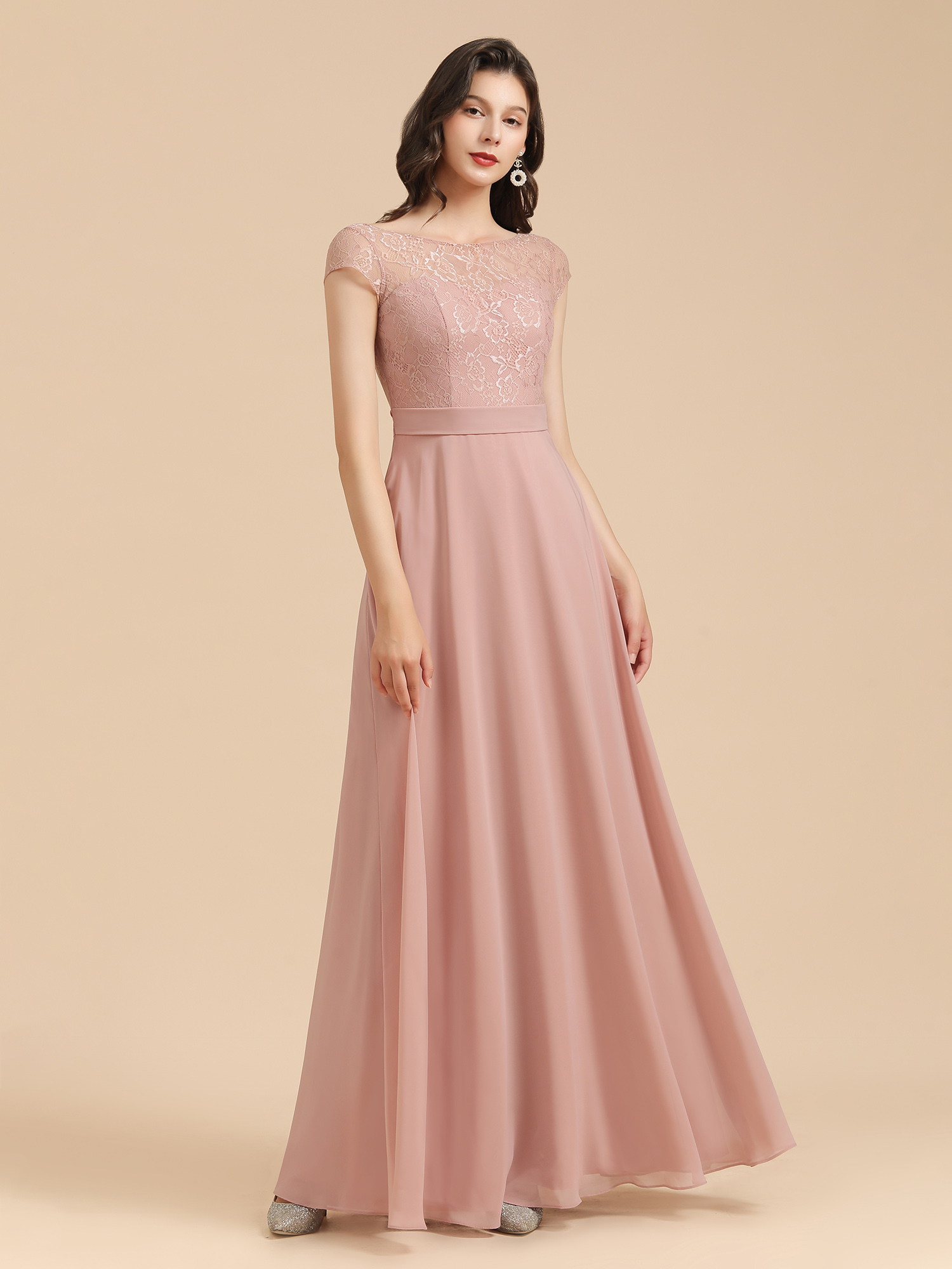 Dusty Pink A-Line Applique Chiffon Bridesmaid Dress