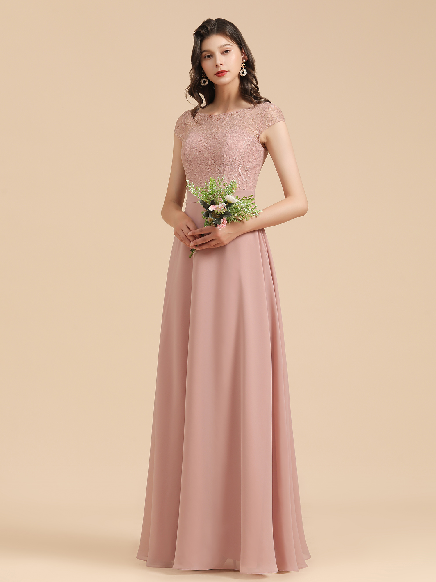 Dusty Pink A-Line Applique Chiffon Bridesmaid Dress
