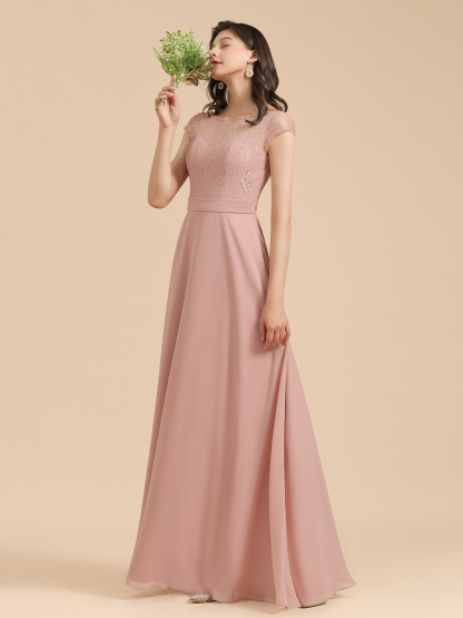 Dusty Pink A-Line Applique Chiffon Bridesmaid Dress