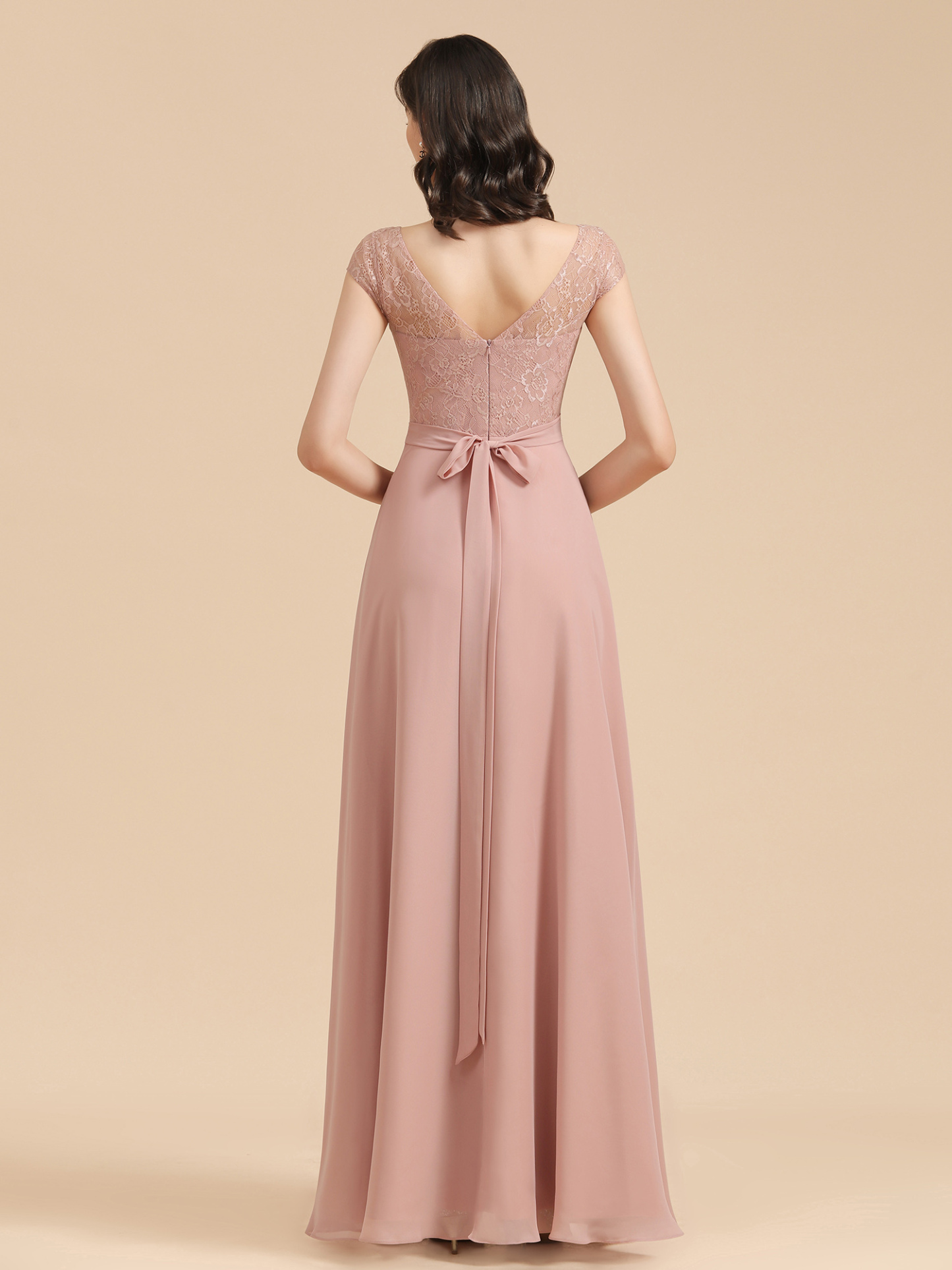 Dusty Pink A-Line Applique Chiffon Bridesmaid Dress