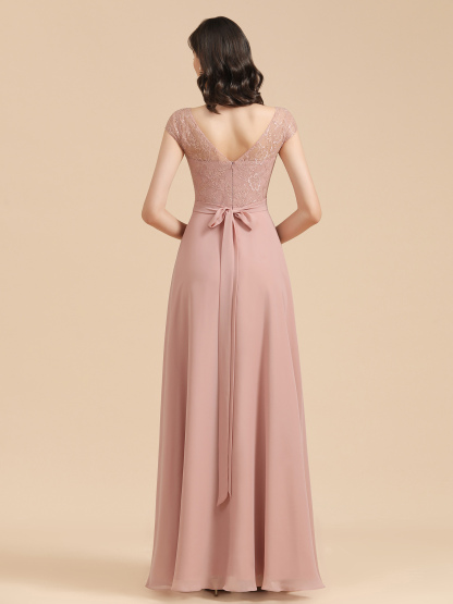 Dusty Pink A-Line Applique Chiffon Bridesmaid Dress