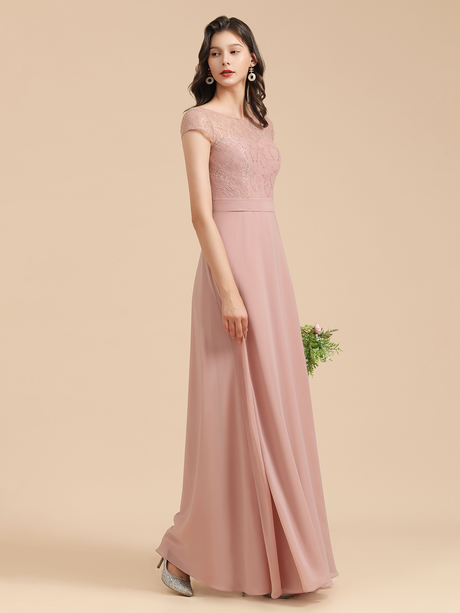 Dusty Pink A-Line Applique Chiffon Bridesmaid Dress