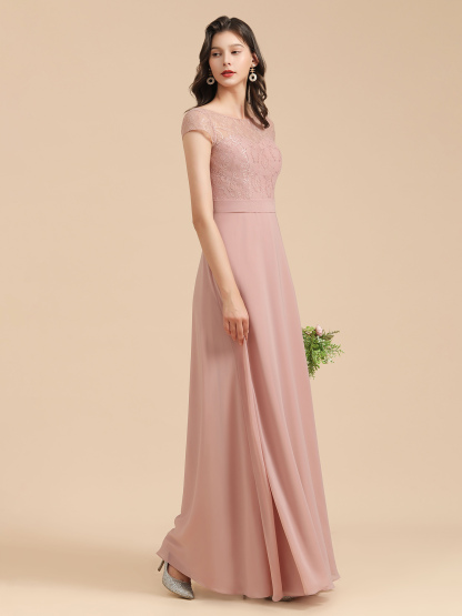 Dusty Pink A-Line Applique Chiffon Bridesmaid Dress