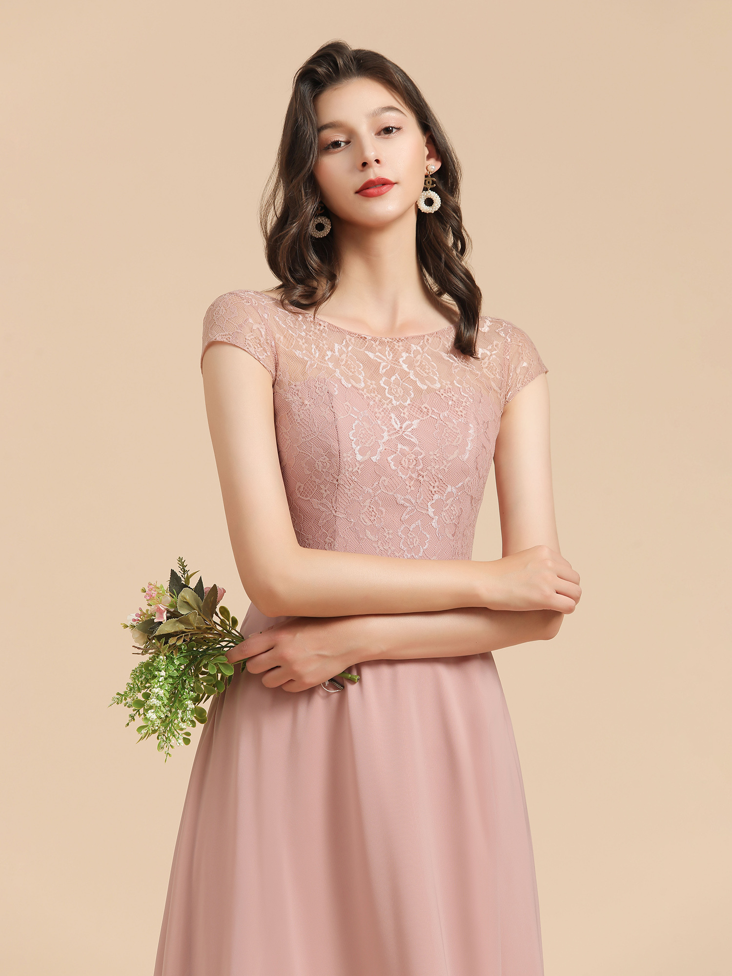 Dusty Pink A-Line Applique Chiffon Bridesmaid Dress