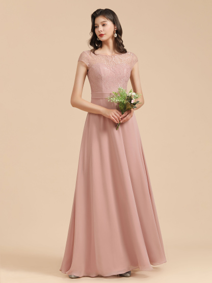 Dusty Pink A-Line Applique Chiffon Bridesmaid Dress