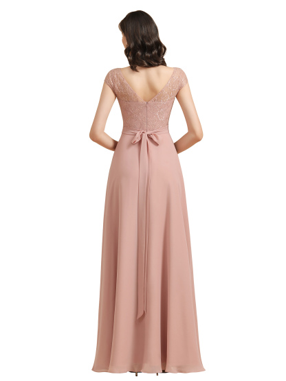 Dusty Pink A-Line Applique Chiffon Bridesmaid Dress