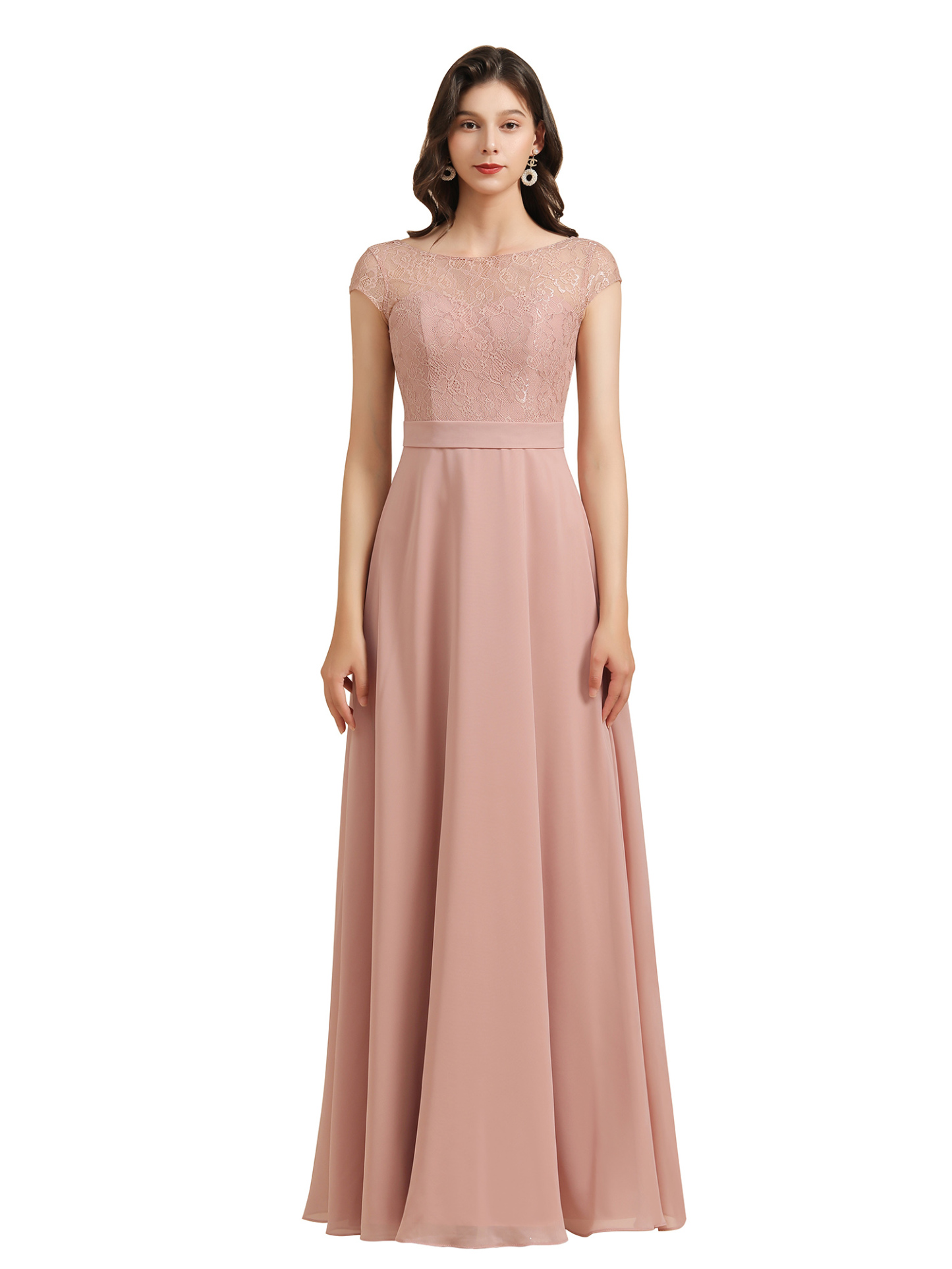 Dusty Pink A-Line Applique Chiffon Bridesmaid Dress