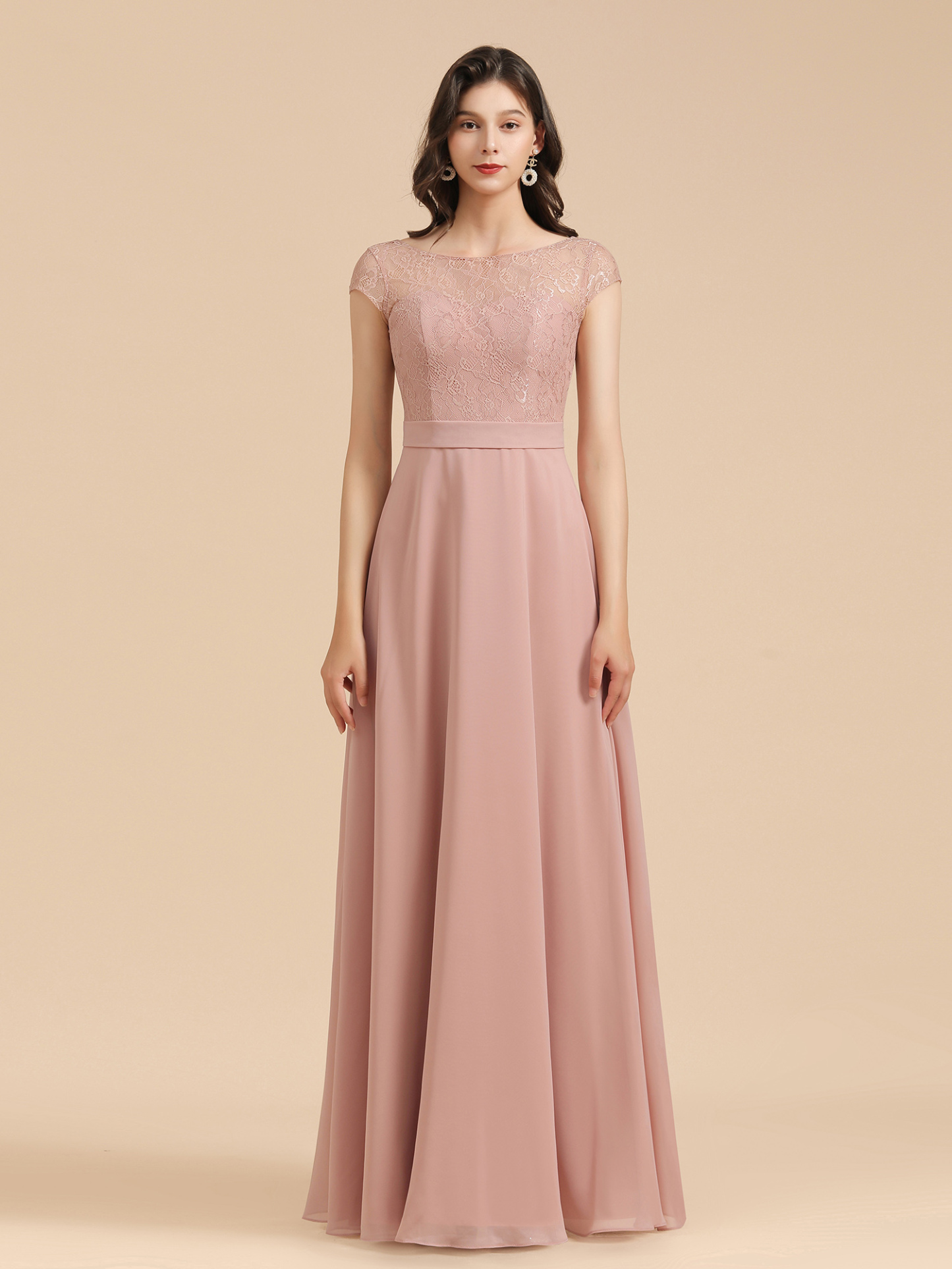 Dusty Pink A-Line Applique Chiffon Bridesmaid Dress