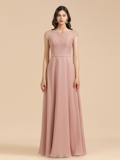 Dusty Pink A-Line Applique Chiffon Bridesmaid Dress