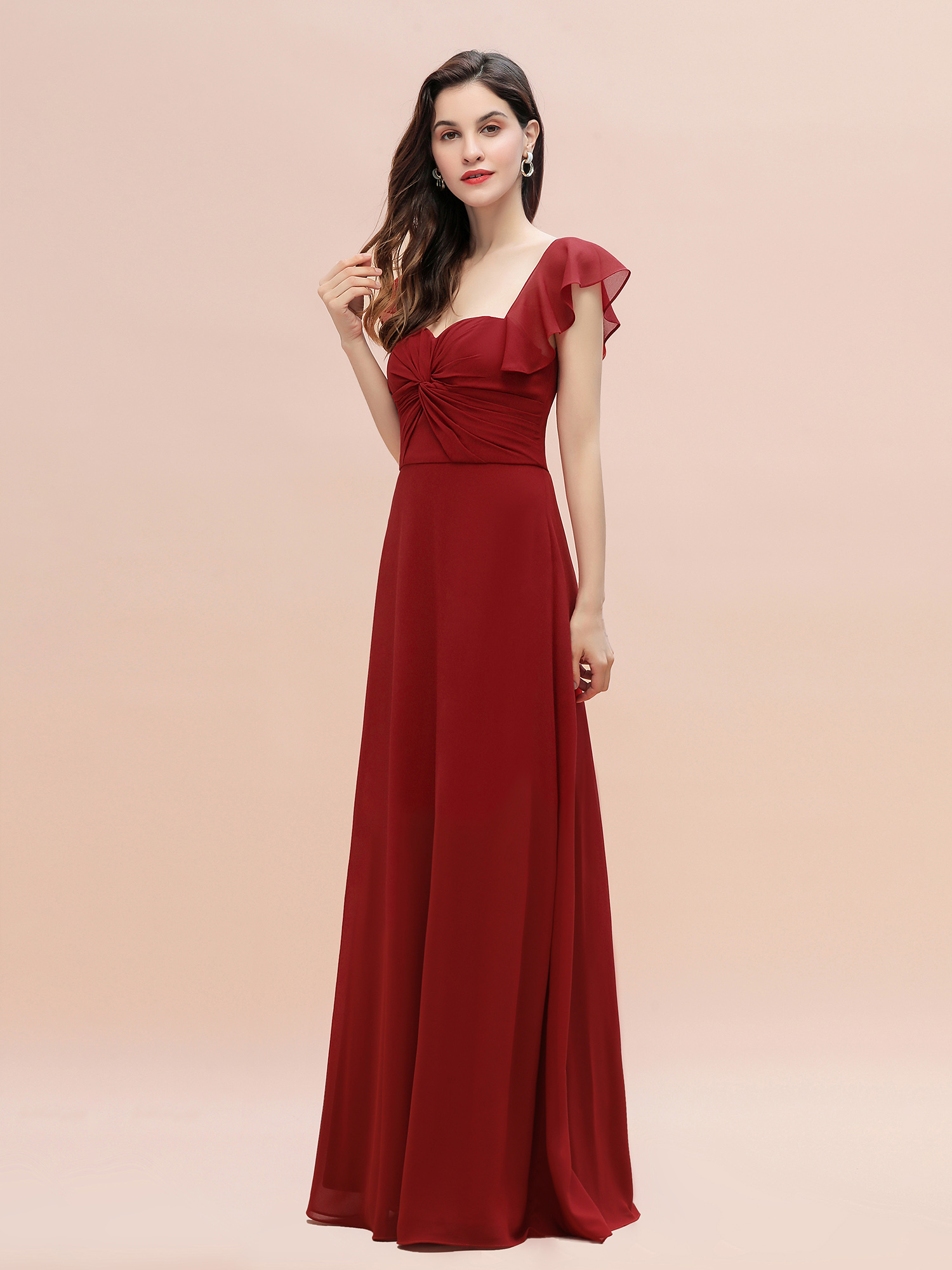Elegant Bridesmaid Dress Sleeveless Chiffon Long Wedding Party Dress