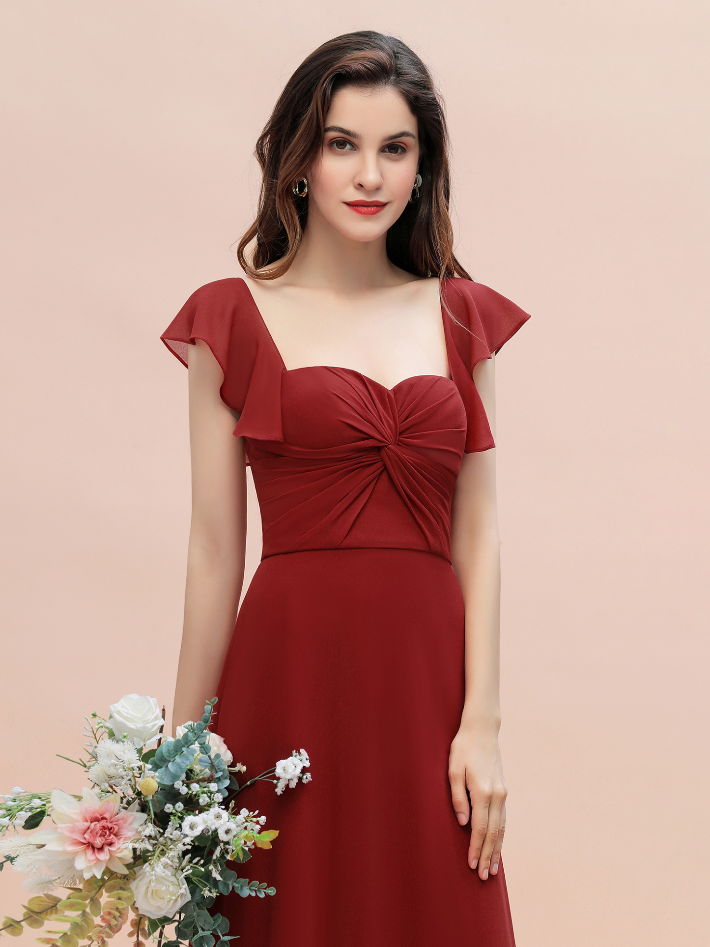 Elegant Bridesmaid Dress Sleeveless Chiffon Long Wedding Party Dress