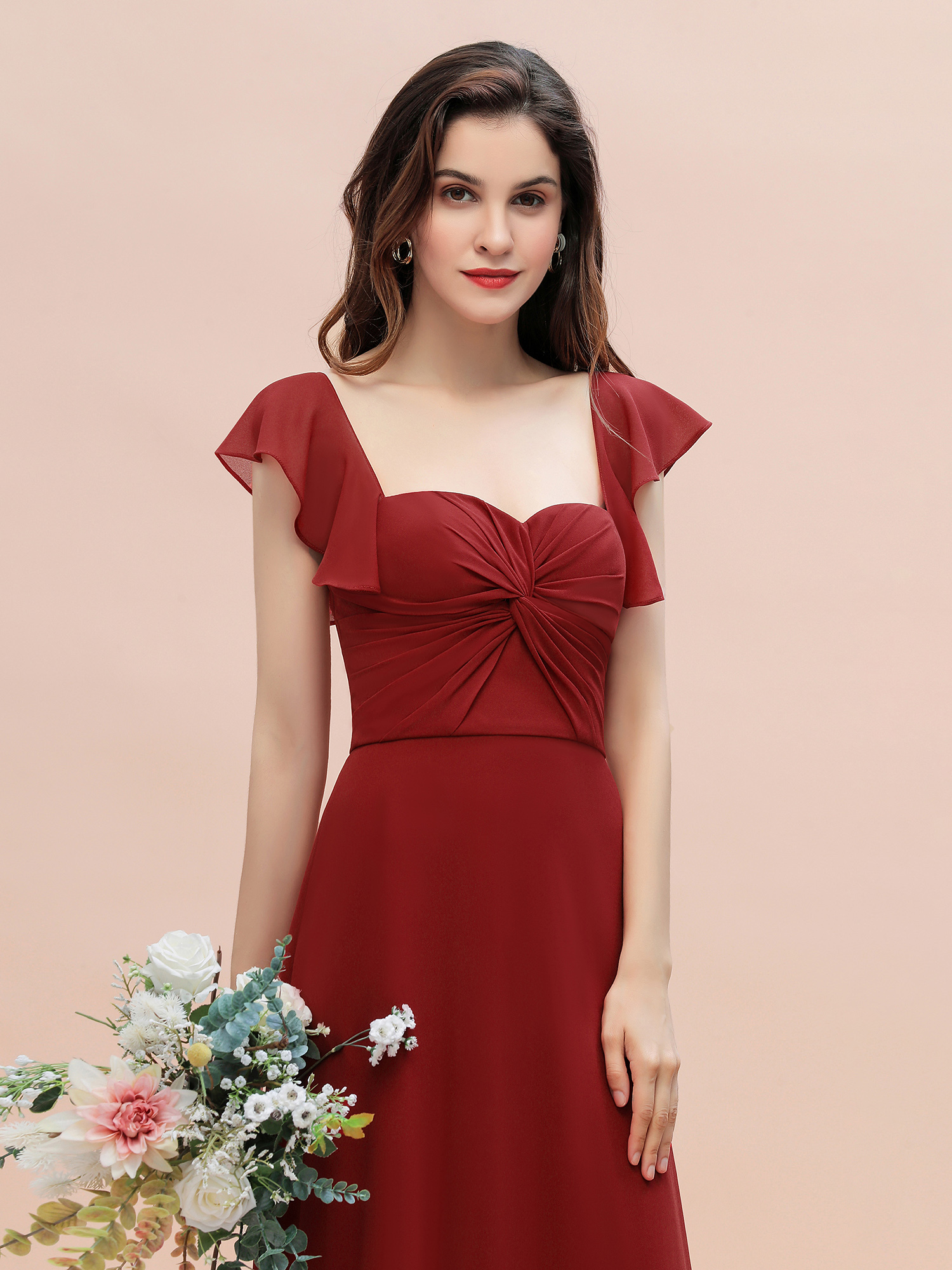 Elegant Bridesmaid Dress Sleeveless Chiffon Long Wedding Party Dress