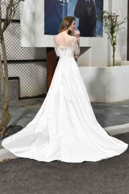 Elegant Long Sleeves Satin Wedding Dress with Sweep Train-27Dress.co.uk