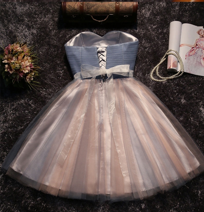 Glittering Sexy A-line Lace Strapless Sleeveless Prom Dress UK with Bow