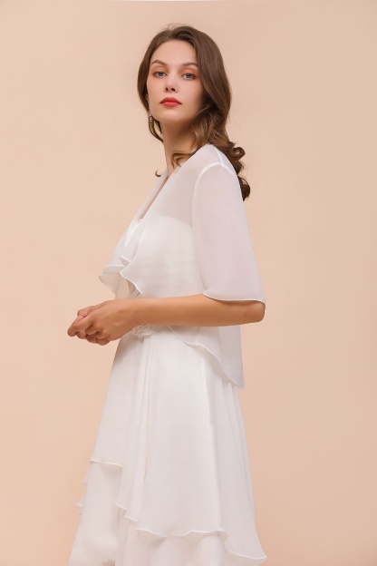  Half Sleeves White Chiffon Short Bridesmaid Dress 