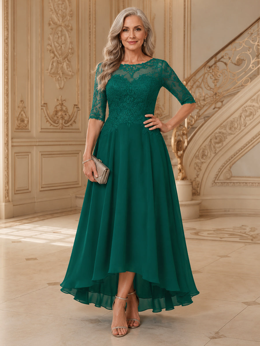 Scoop Neck Chiffon A-Line Long Mother of the Bride Dress with Appliques
