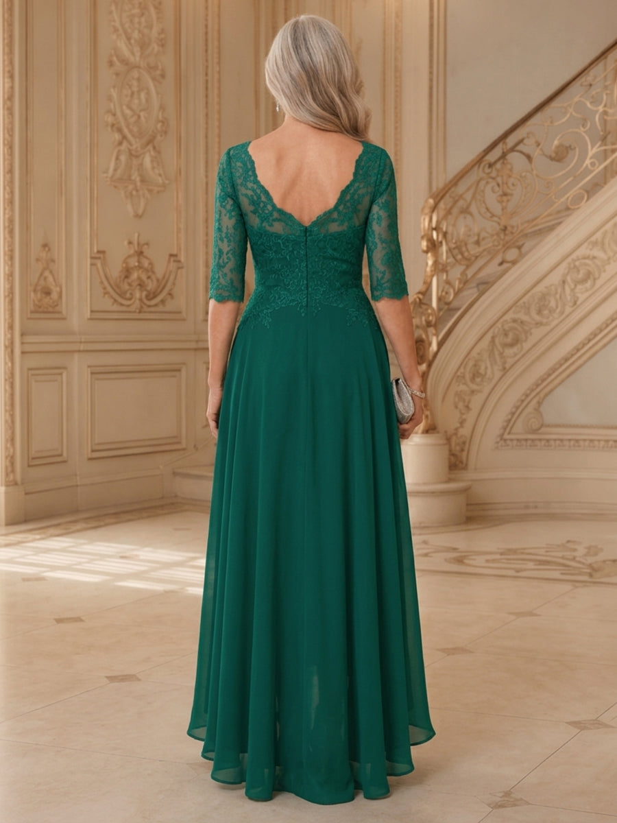 Scoop Neck Chiffon A-Line Long Mother of the Bride Dress with Appliques