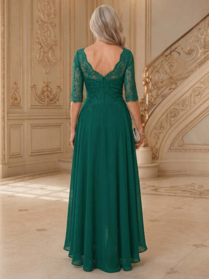 Scoop Neck Chiffon A-Line Long Mother of the Bride Dress with Appliques