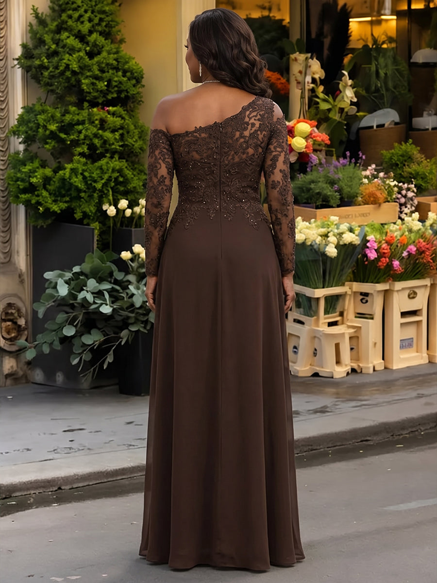 One Shoulder Long Sleeves Mother of the Bride Dresses with Lace Applique