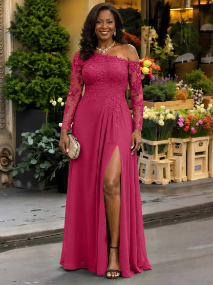 One Shoulder Long Sleeves Mother of the Bride Dresses with Lace Applique