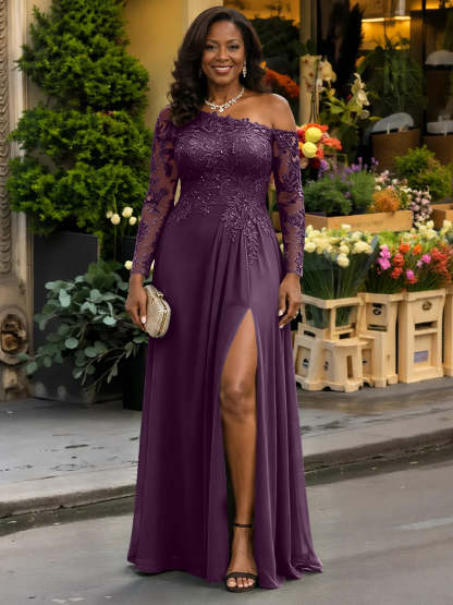 One Shoulder Long Sleeves Mother of the Bride Dresses with Lace Applique