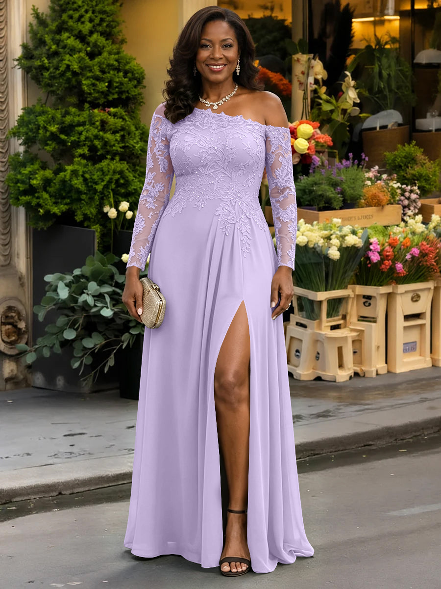 One Shoulder Long Sleeves Mother of the Bride Dresses with Lace Applique