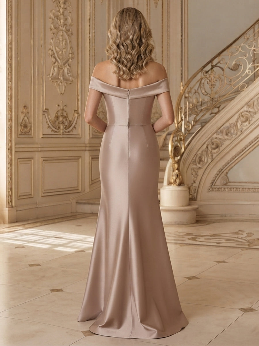 Off the Shoulder Satin Mermaid Long Mother of the Bride Dresses with Flowers