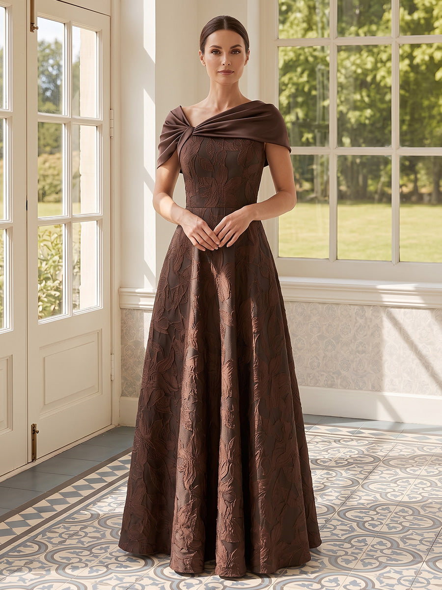 Asymmetric Neck Long Jacquard A-Line Mother of the Bride Dresses