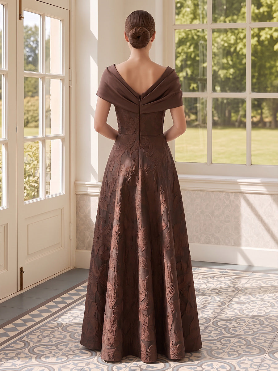 Asymmetric Neck Long Jacquard A-Line Mother of the Bride Dresses